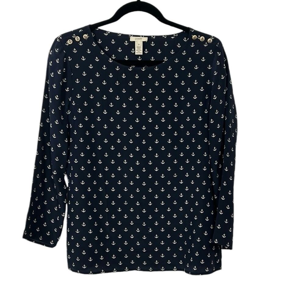 J.Crew Navy Blue and white Anchor Blouse, Women’s Size 10